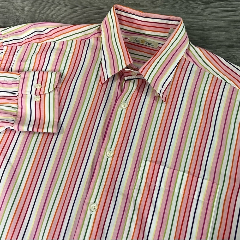 Peter Millar Mens Striped Button Front Shirt Size Large